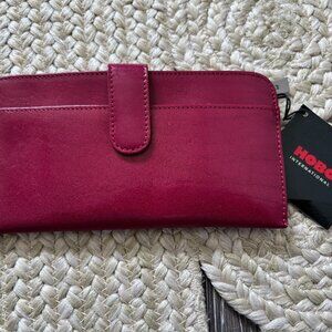 HOBO INTERNATIONAL Envelope Wallet Clutch Purse Leather Fushia Mille NEW